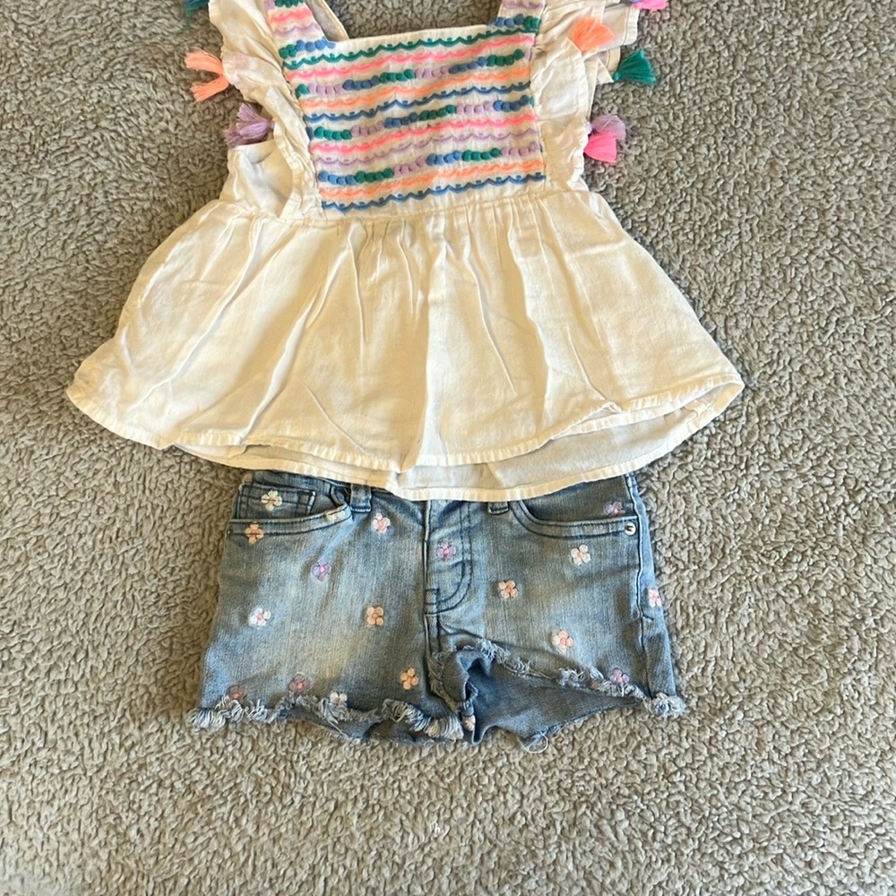 Colorful 4T summer outfit featuring embroidery with Tassels